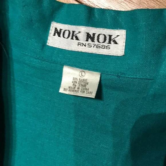 ✈️Nok Nok Vintage Ramie Teal Bodice wrap Overlay shirtdress Shift Sheath Pencil - Picture 8 of 16